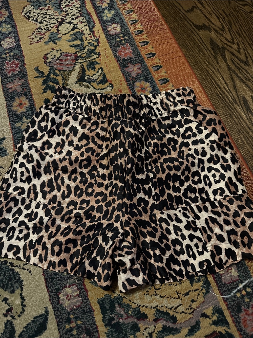 Ganni High-Waist Leopard Print Shorts in Beige and Black